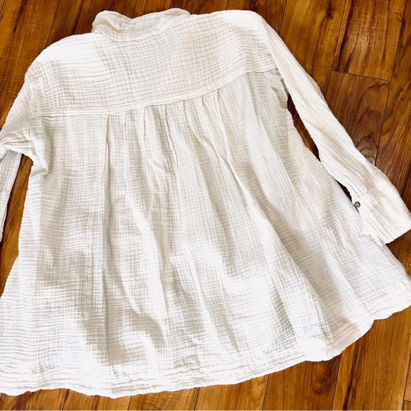 Free People gauze waffle knit button  blouse top shirt ivory boho cottag… - Picture 2 of 8